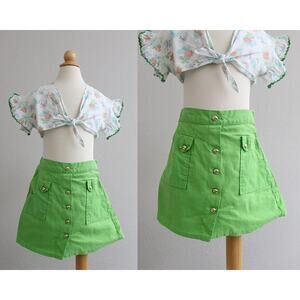 1960's Vintage Lime Mod Mini Day Skort Skirt Little Girl's 7 to 8 Small SM MD